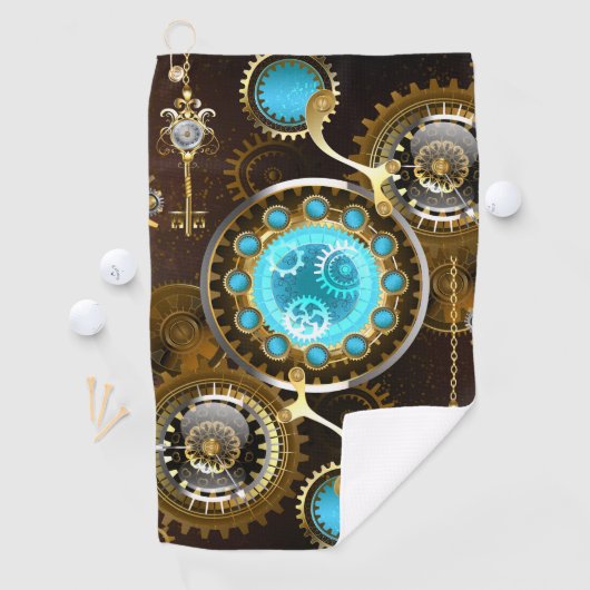 Steampunk Rusty Background met Turquoise Lenses Golfhanddoek (Insitu)