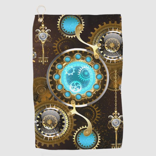 Steampunk Rusty Background met Turquoise Lenses Golfhanddoek (Voorkant)