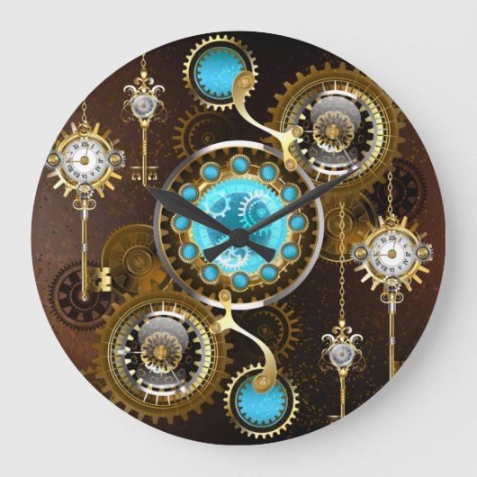 Steampunk Rusty Background met Turquoise Lenses Grote Klok (Voorkant)