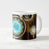 Steampunk Rusty Background met Turquoise Lenses Grote Koffiekop (Voorkant rechts)