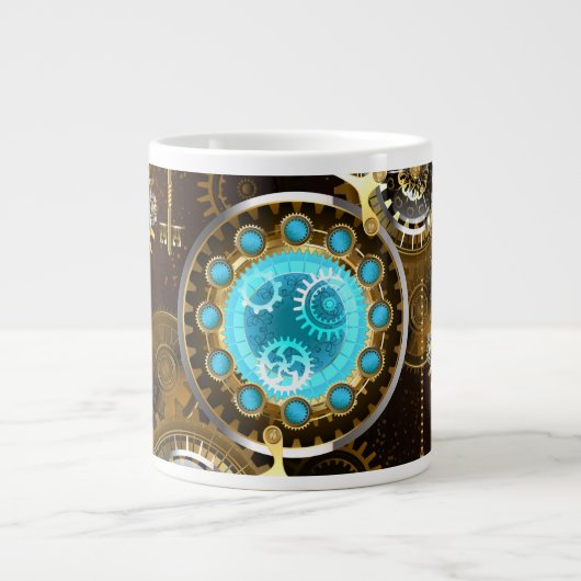 Steampunk Rusty Background met Turquoise Lenses Grote Koffiekop (Voorkant)