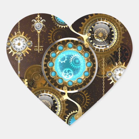 Steampunk Rusty Background met Turquoise Lenses Hart Sticker (Voorkant)