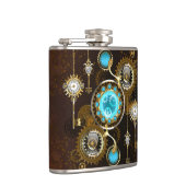 Steampunk Rusty Background met Turquoise Lenses Heupfles (Rechts)
