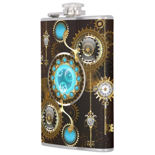 Steampunk Rusty Background met Turquoise Lenses Heupfles (Links)