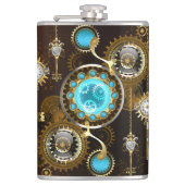 Steampunk Rusty Background met Turquoise Lenses Heupfles (Voorkant)