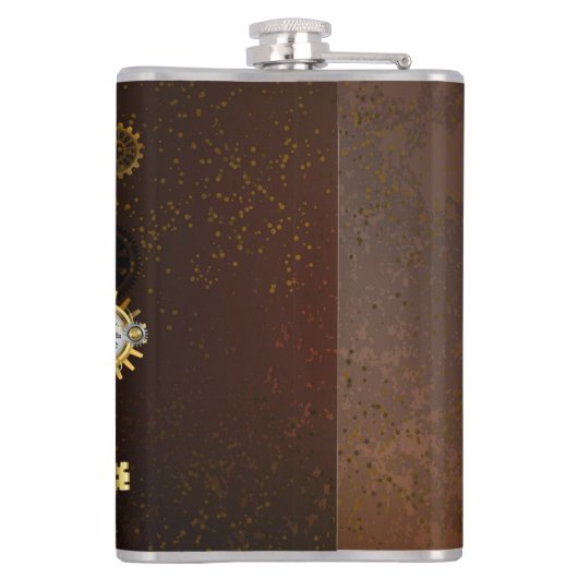 Steampunk Rusty Background met Turquoise Lenses Heupfles (Achterkant)