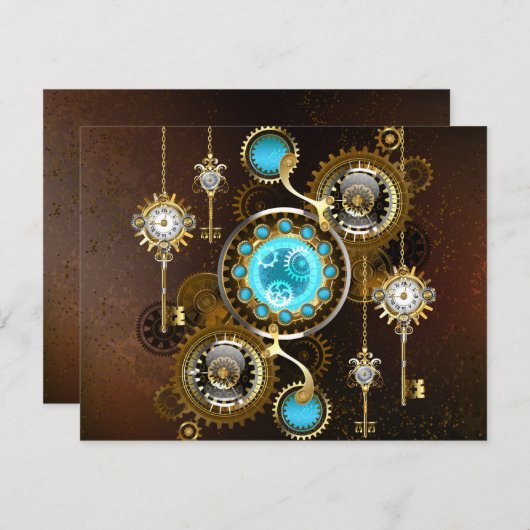 Steampunk Rusty Background met Turquoise Lenses Informatiekaartje (Voorkant / Achterkant)
