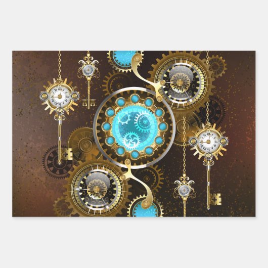 Steampunk Rusty Background met Turquoise Lenses Inpakpapier Vel (Voorkant 3)