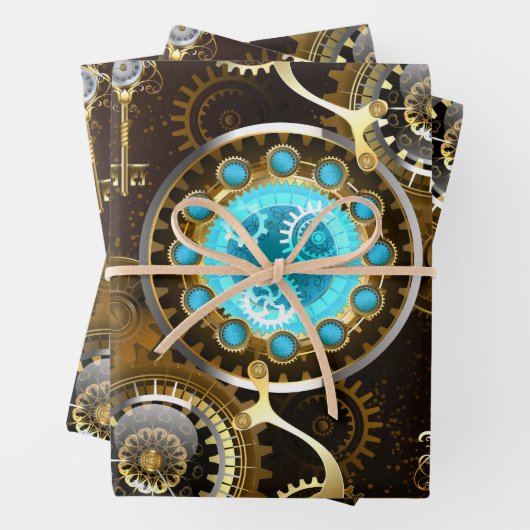 Steampunk Rusty Background met Turquoise Lenses Inpakpapier Vel (In situ)