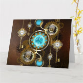 Steampunk Rusty Background met Turquoise Lenses Kaart (Gele Bloem)
