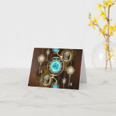 Steampunk Rusty Background met Turquoise Lenses Kaart (Gele Bloem)