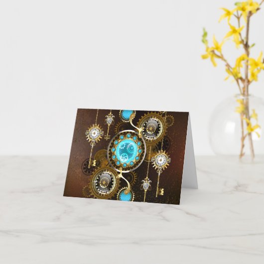Steampunk Rusty Background met Turquoise Lenses Kaart (Gele Bloem)