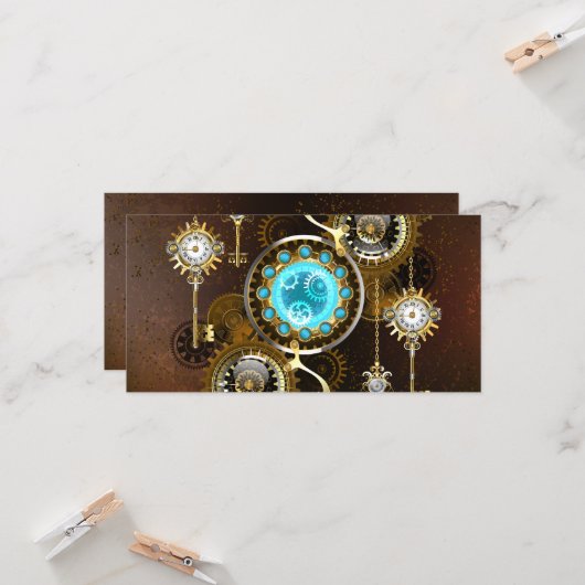 Steampunk Rusty Background met Turquoise Lenses Kaart (Voorkant / Achterkant in situ)