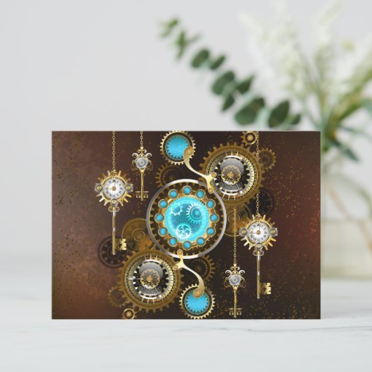 Steampunk Rusty Background met Turquoise Lenses Kaart (Staand voorkant)