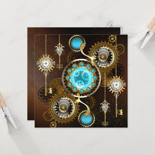 Steampunk Rusty Background met Turquoise Lenses Kaart (Voorkant / Achterkant in situ)