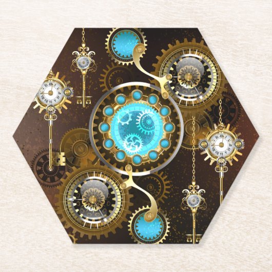 Steampunk Rusty Background met Turquoise Lenses Kartonnen Onderzetters (Voorkant)