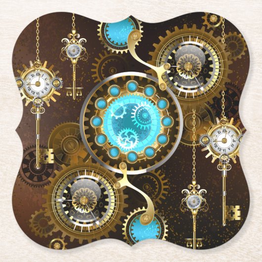Steampunk Rusty Background met Turquoise Lenses Kartonnen Onderzetters (Voorkant)
