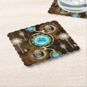 Steampunk Rusty Background met Turquoise Lenses Kartonnen Onderzetters (Gebogen)