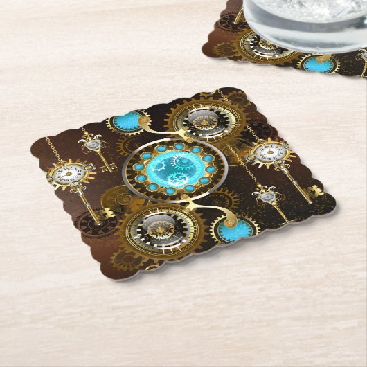 Steampunk Rusty Background met Turquoise Lenses Kartonnen Onderzetters (Gebogen)