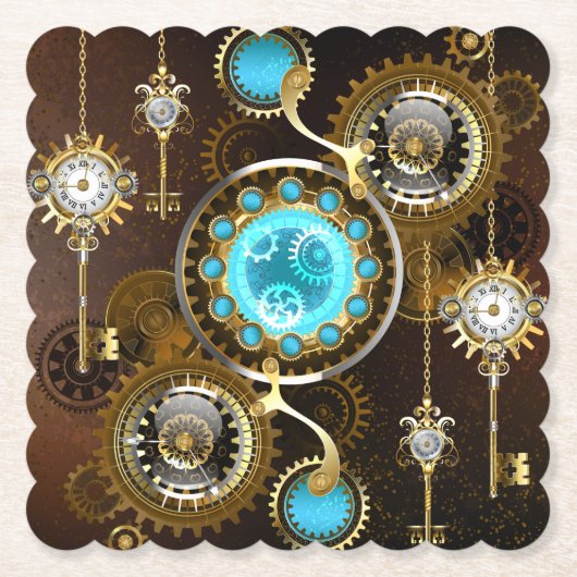 Steampunk Rusty Background met Turquoise Lenses Kartonnen Onderzetters (Voorkant)