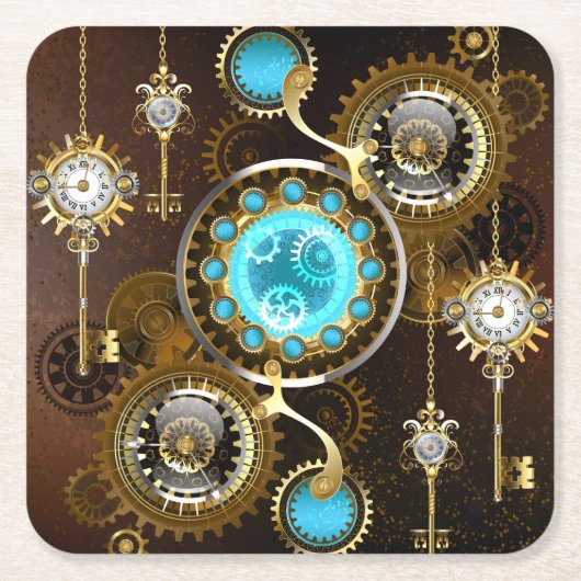 Steampunk Rusty Background met Turquoise Lenses Kartonnen Onderzetters (Voorkant)