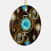 Steampunk Rusty Background met Turquoise Lenses Keramisch Ornament (Rechts)