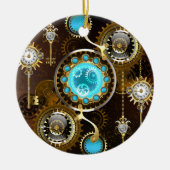 Steampunk Rusty Background met Turquoise Lenses Keramisch Ornament (Voorkant)