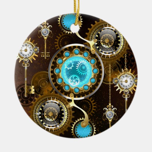 Steampunk Rusty Background met Turquoise Lenses Keramisch Ornament (Voorkant)