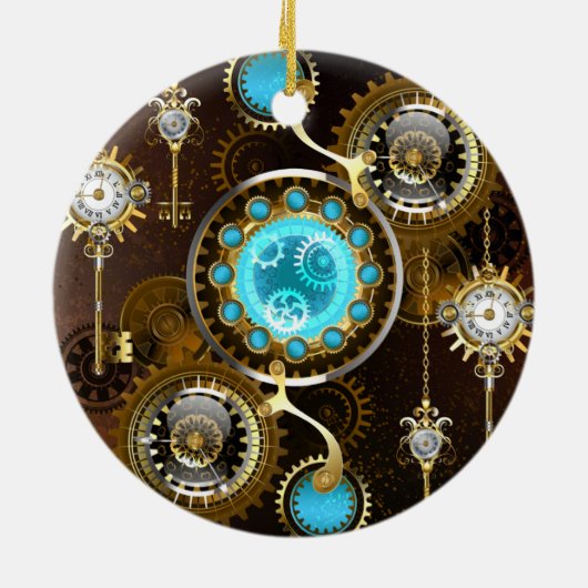 Steampunk Rusty Background met Turquoise Lenses Keramisch Ornament (Achterkant)