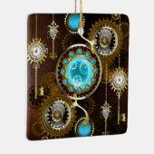 Steampunk Rusty Background met Turquoise Lenses Keramisch Ornament (Rechts)