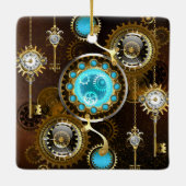 Steampunk Rusty Background met Turquoise Lenses Keramisch Ornament (Achterkant)