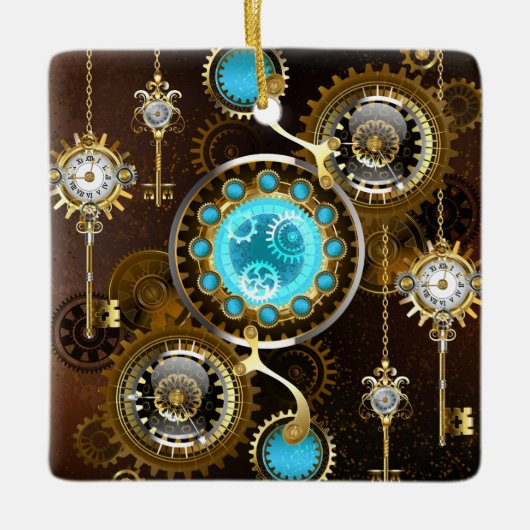 Steampunk Rusty Background met Turquoise Lenses Keramisch Ornament (Voorkant)