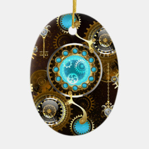 Steampunk Rusty Background met Turquoise Lenses Keramisch Ornament