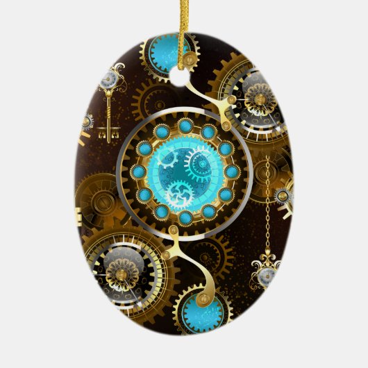 Steampunk Rusty Background met Turquoise Lenses Keramisch Ornament (Voorkant)