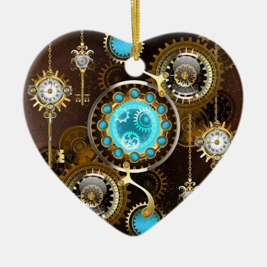 Steampunk Rusty Background met Turquoise Lenses Keramisch Ornament (Voorkant)