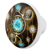 Steampunk Rusty Background met Turquoise Lenses Keramische Knop (Rechts)