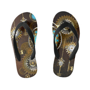 Steampunk Rusty Background met Turquoise Lenses Kinder Teenslippers