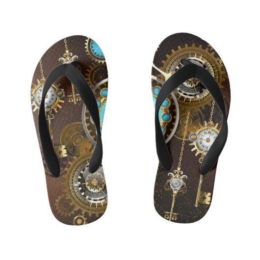 Steampunk Rusty Background met Turquoise Lenses Kinder Teenslippers (Voetbed)