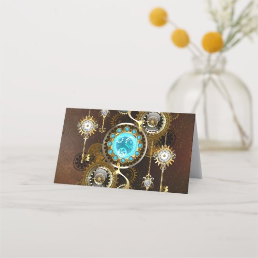 Steampunk Rusty Background met Turquoise Lenses Klantenkaartje (Voorkant)