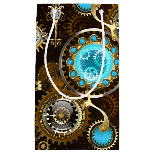 Steampunk Rusty Background met Turquoise Lenses Klein Cadeauzakje (Voorkant)