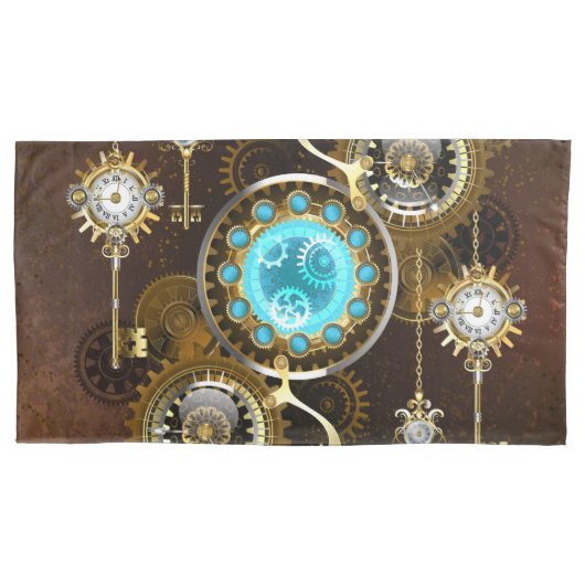 Steampunk Rusty Background met Turquoise Lenses Kussensloop (Voorkant)