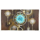 Steampunk Rusty Background met Turquoise Lenses Kussensloop (Voorkant-Links)