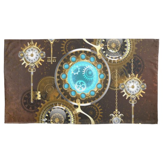 Steampunk Rusty Background met Turquoise Lenses Kussensloop (Voorkant-Links)