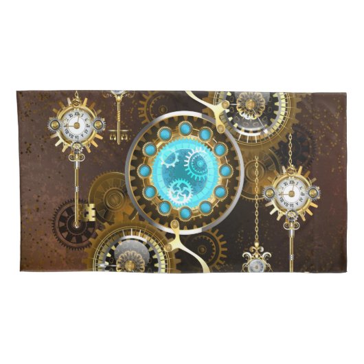 Steampunk Rusty Background met Turquoise Lenses Kussensloop (Achterkant-Rechts)
