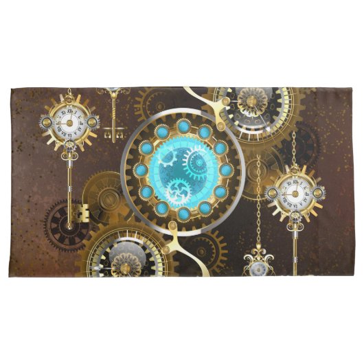 Steampunk Rusty Background met Turquoise Lenses Kussensloop (Voorkant-Rechts)