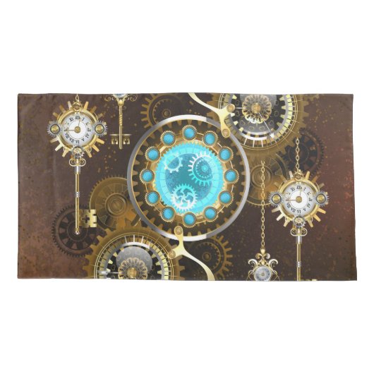 Steampunk Rusty Background met Turquoise Lenses Kussensloop (Achterkant-Links)