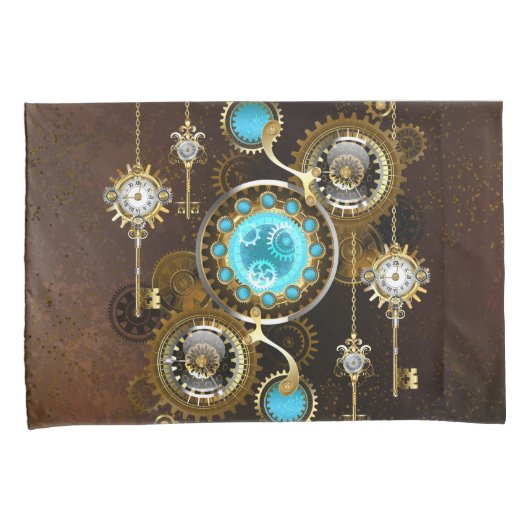 Steampunk Rusty Background met Turquoise Lenses Kussensloop (Voorkant-Rechts)