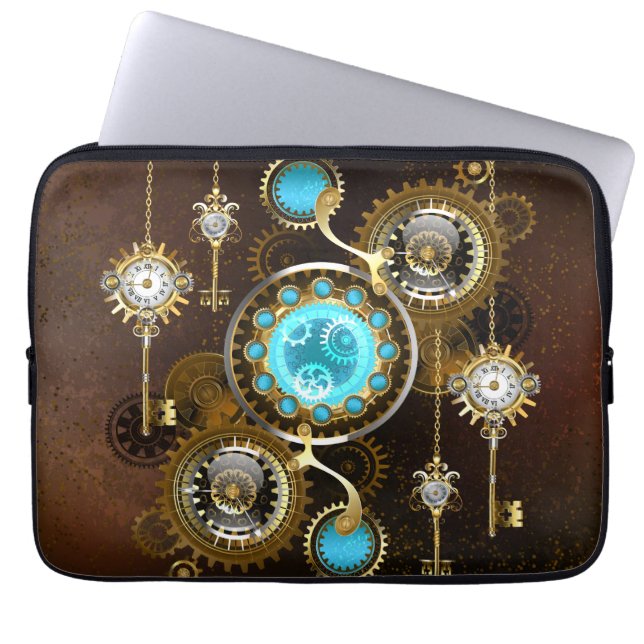 Steampunk Rusty Background met Turquoise Lenses Laptop Sleeve (Voorkant)