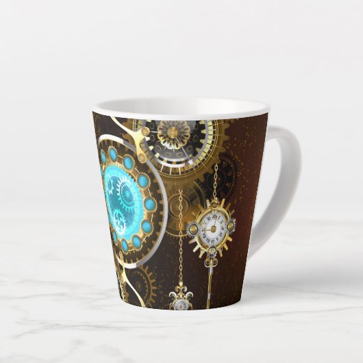 Steampunk Rusty Background met Turquoise Lenses Latte Mok (Rechterhoek)