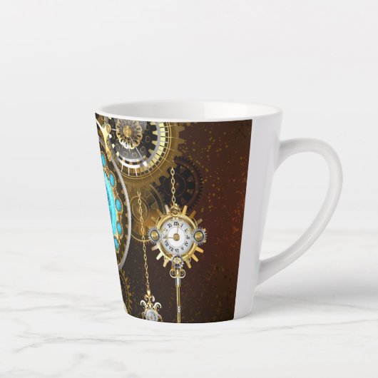 Steampunk Rusty Background met Turquoise Lenses Latte Mok (Rechts)